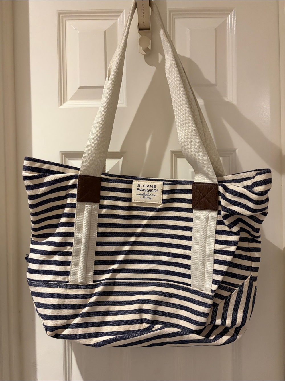 Navy & White Striped Canvas Tote